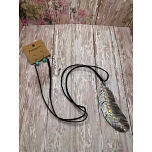 Silver tone Feather Necklace Western w/Earringa
